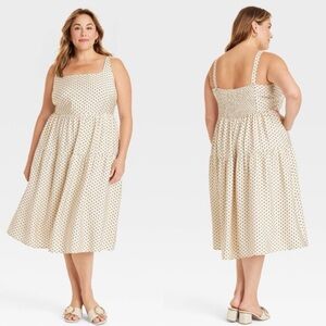 Ava & Viv Women's Tiered Midi A-Line Dress Cream & Black Polka Dot 3X